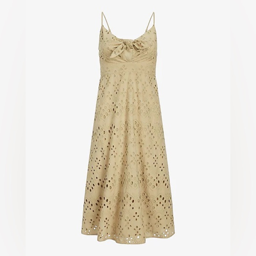 Express | Women's Eyelet Tie Front Midi Dress Elm Green (Medium)